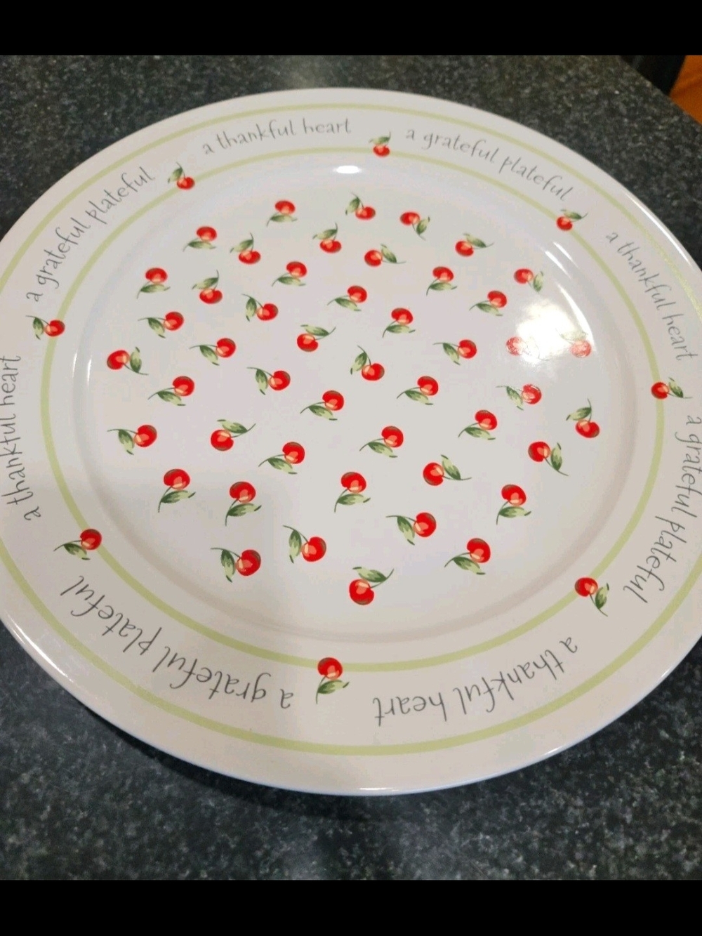 Hallmark White Platter with Red Cherry and Green Leaf Pattern